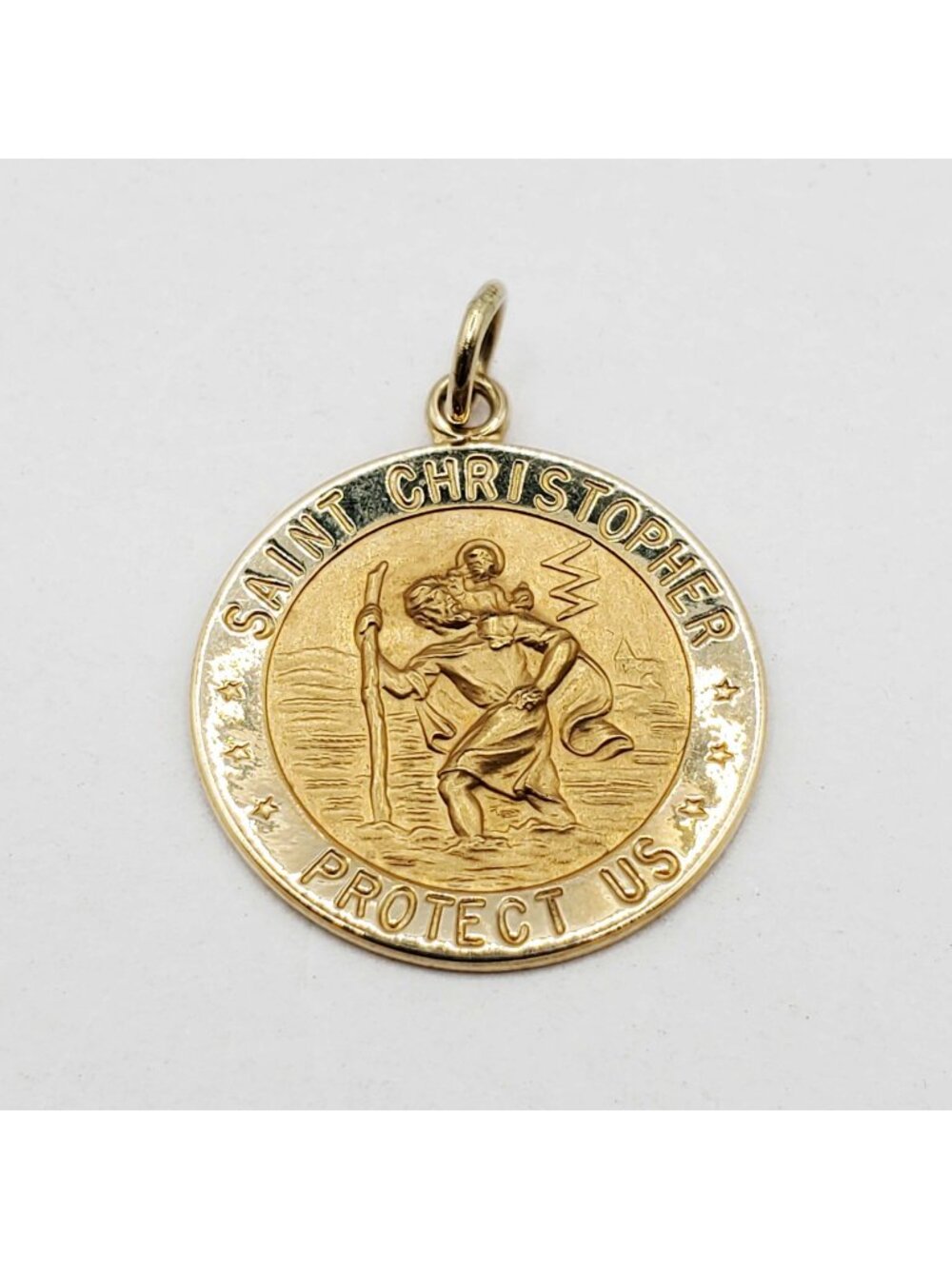 Rand & Paseka "Saint Christopher Protect Us" Round Medal Charm Pendant 14k Gold